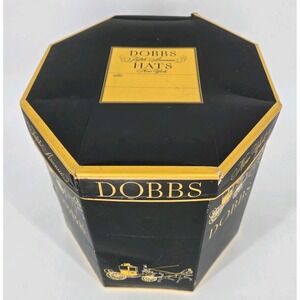 Dobbs Fifth Avenue New York Hat Box Black Gold Octagonal Carriage 15" Vintage
